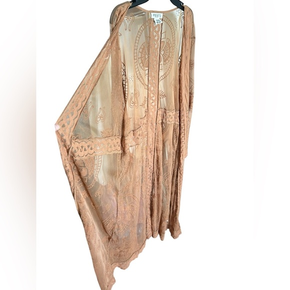 Festi Maxi Lace Kimono Tan 1X - Picture 8 of 12